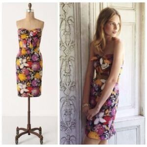 Anthropologie Tropica Floral Strapless Mini Dress Size 10 Moulinette Soeurs Bow